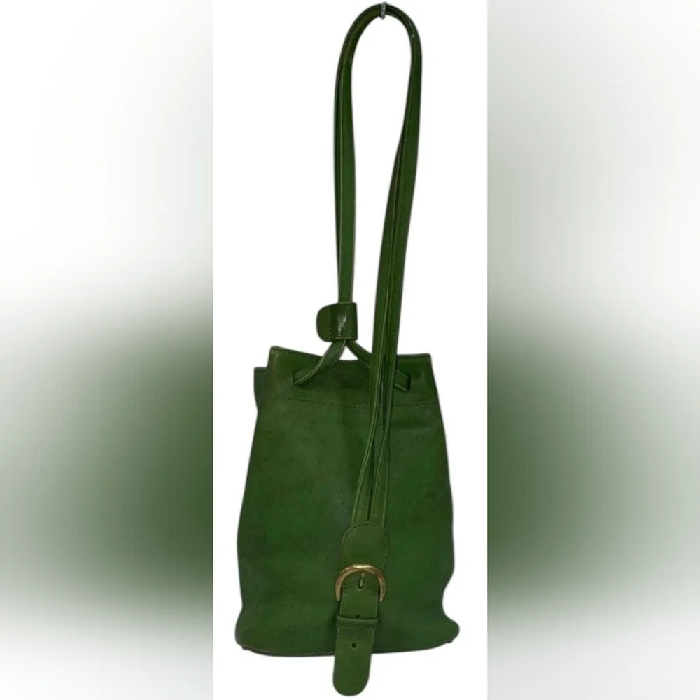 Vintage COACH Green‎ Leather Bucket Bag with Buckle Detail